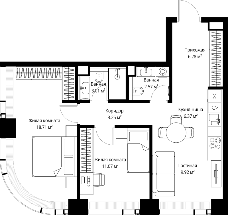3 ккв (Евро) 61,2 м²