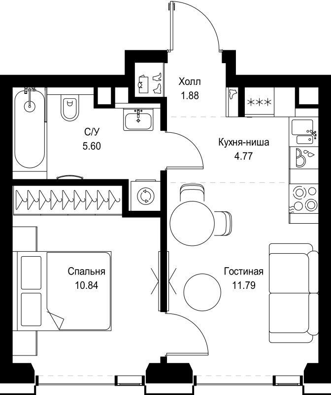 2 ккв (Евро) 34,9 м²