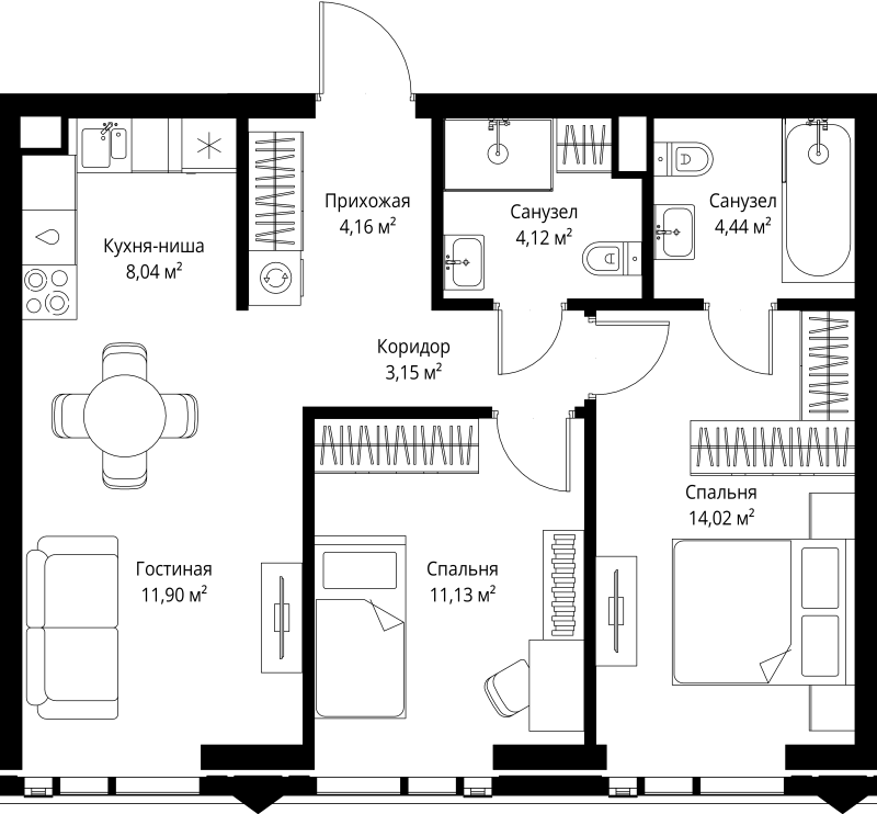 3 ккв (Евро) 61 м²