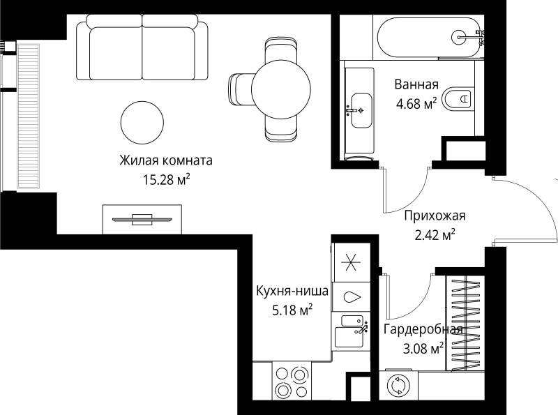 Студия 30,6 м²