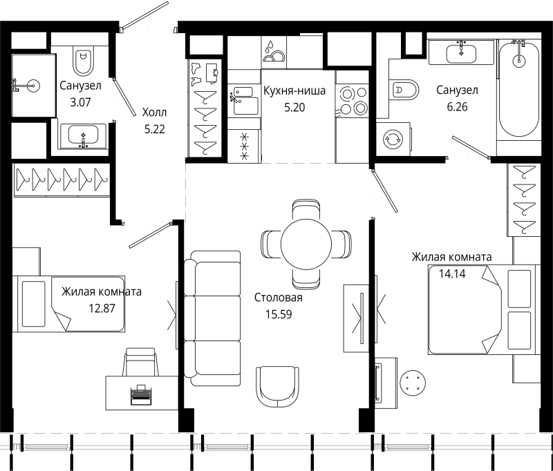 3 ккв (Евро) 62,4 м²