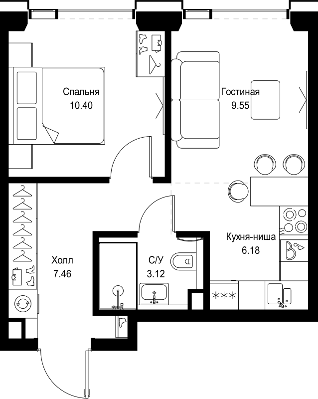 2 ккв (Евро) 36,7 м²