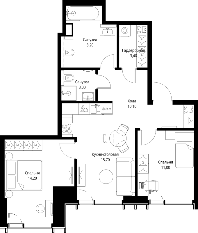 3 ккв (Евро) 65,6 м²