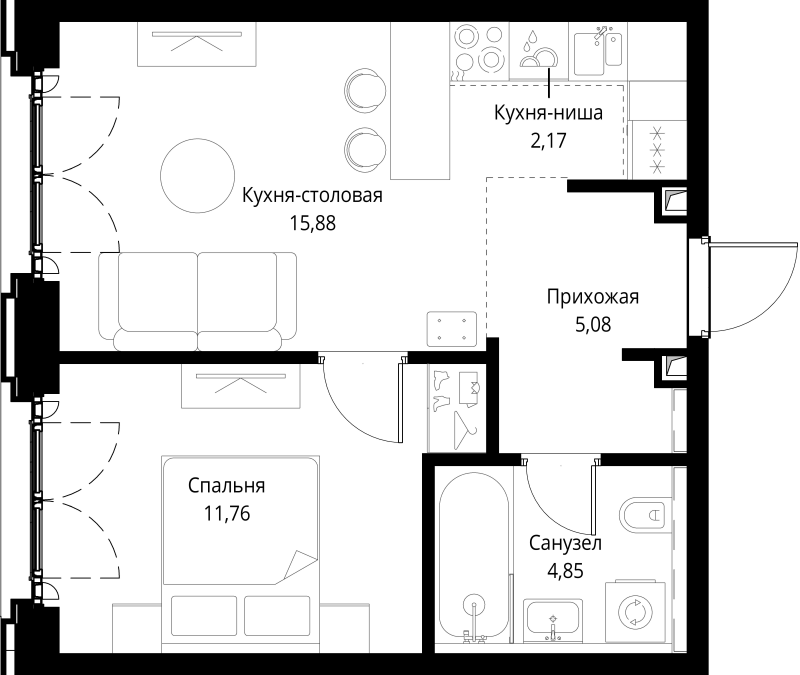 2 ккв (Евро) 39,8 м²