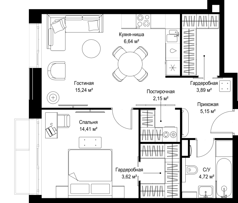 2 ккв (Евро) 55,8 м²