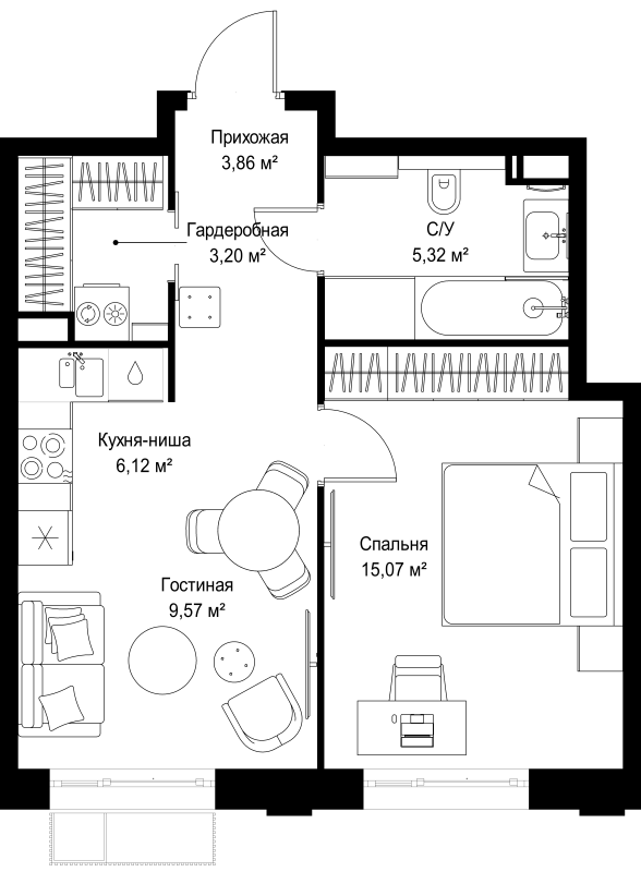 2 ккв (Евро) 43,1 м²