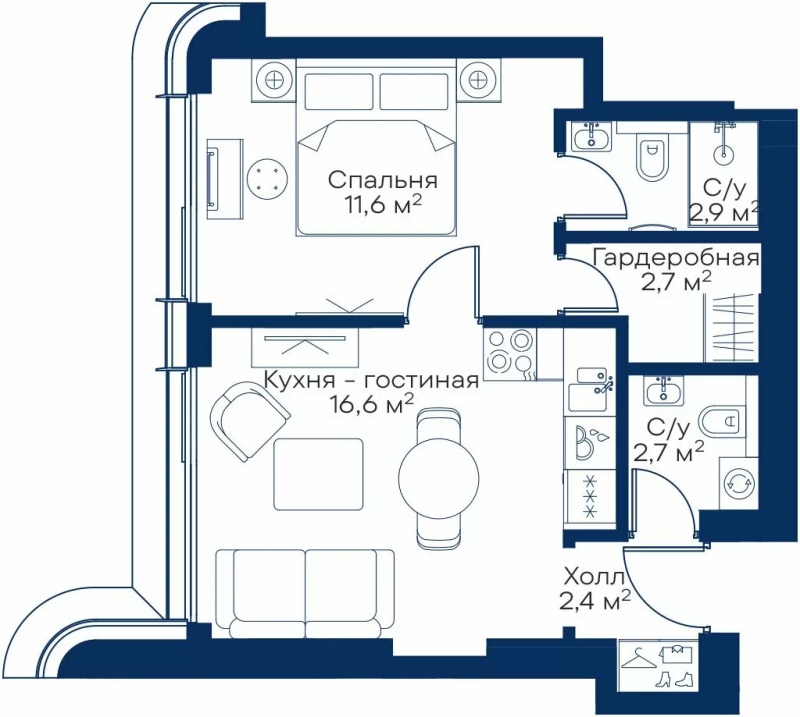 2 ккв (Евро) 38,4 м²