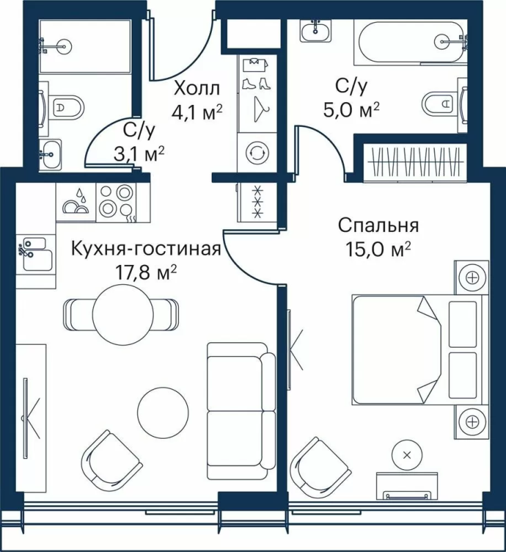 2 ккв (Евро) 44,4 м²