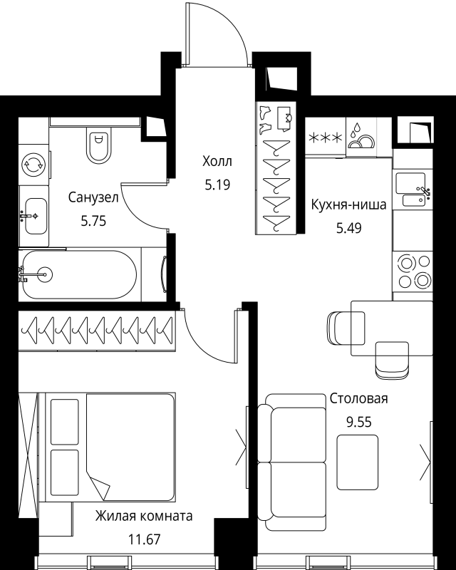 2 ккв (Евро) 37,7 м²