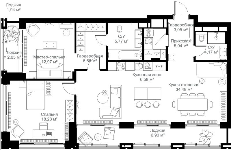 3 ккв (Евро) 105,9 м²