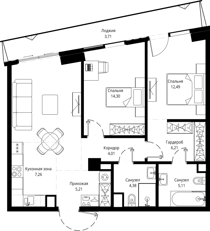 3 ккв (Евро) 80,5 м²