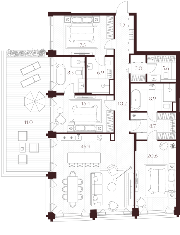 4 ккв (Евро) 166,2 м²