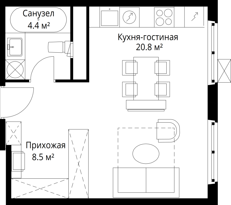 Студия 33,7 м²