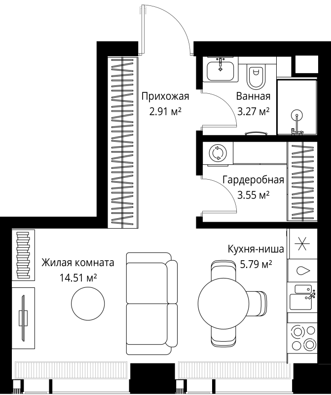 Студия 30 м²