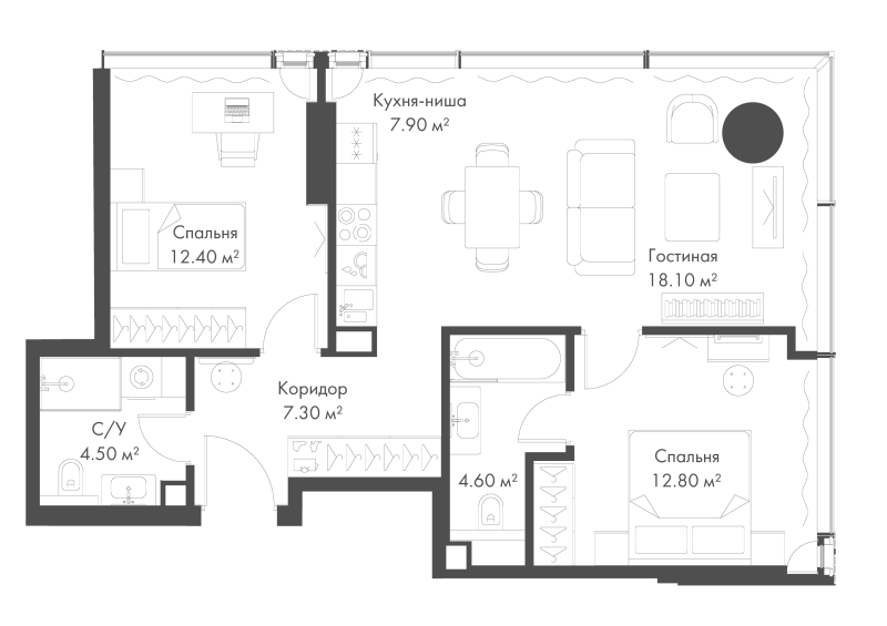 3 ккв (Евро) 67,6 м²