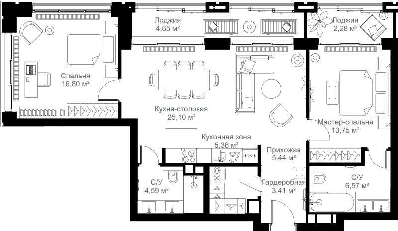 3 ккв (Евро) 88 м²