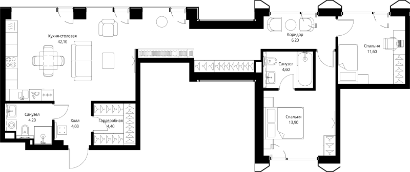 3 ккв (Евро) 91 м²