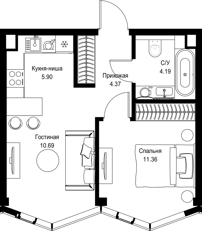 2 ккв (Евро) 36,5 м²