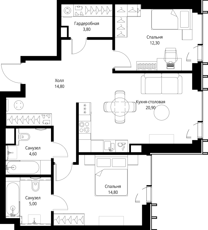 3 ккв (Евро) 76,2 м²