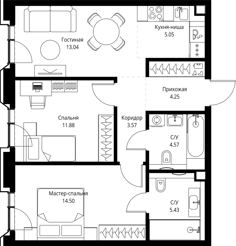 3 ккв (Евро) 62,3 м²