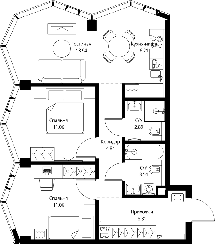 3 ккв (Евро) 60,4 м²