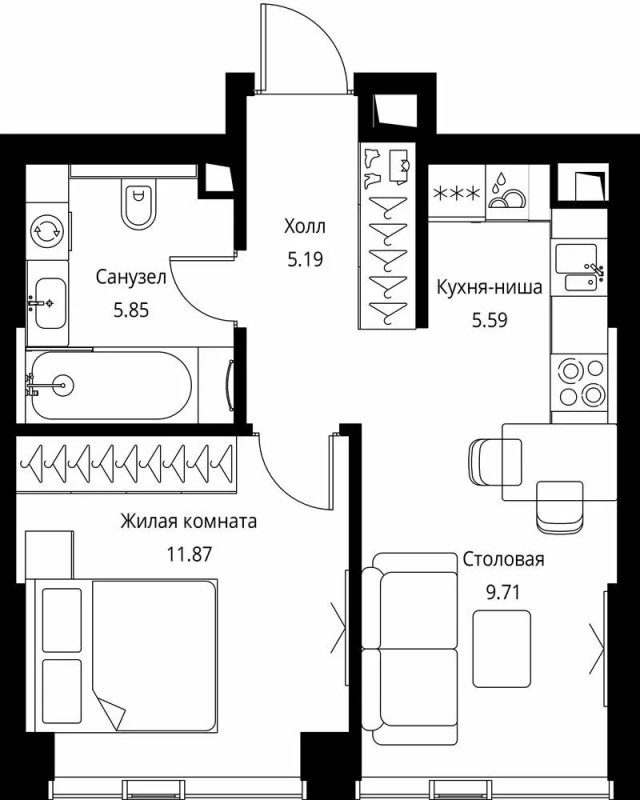 2 ккв (Евро) 38,2 м²