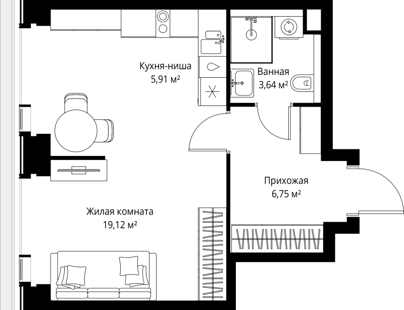 Студия 35,4 м²