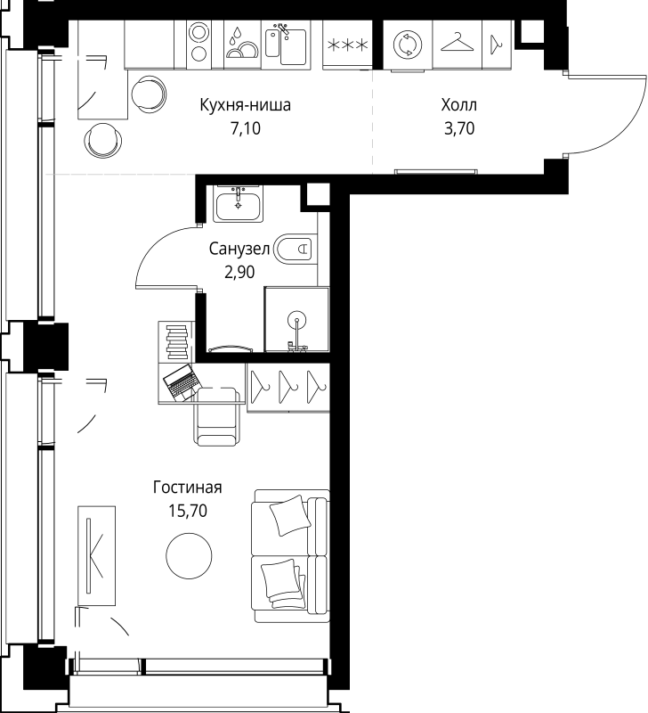 Студия 29,8 м²