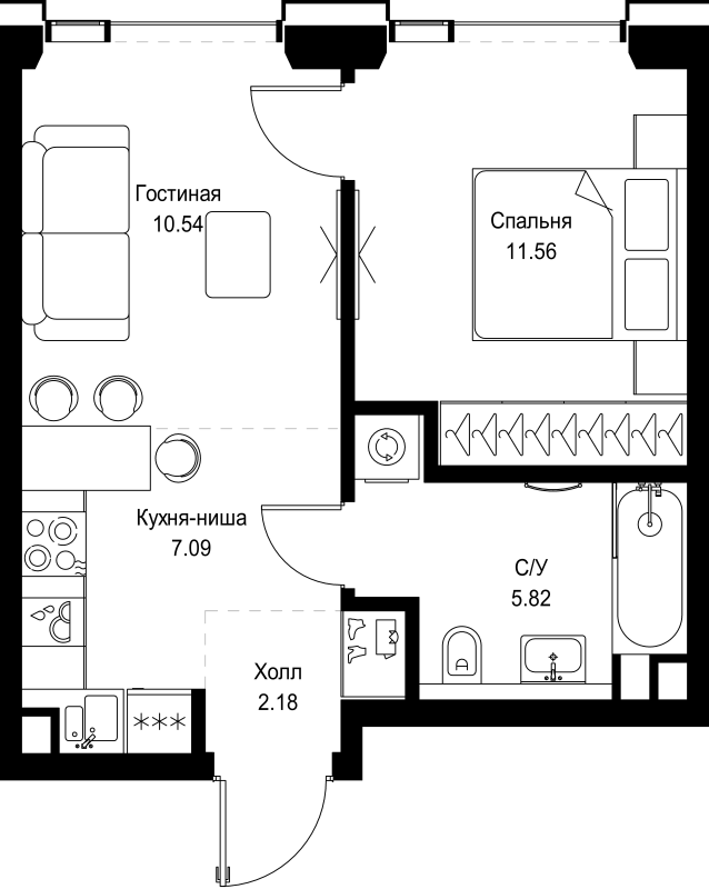 2 ккв (Евро) 37,2 м²