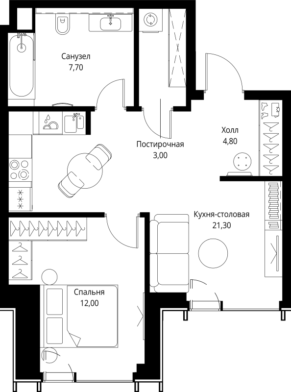 2 ккв (Евро) 48,8 м²