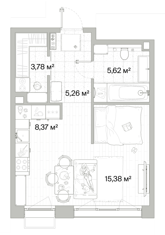 Студия 38,4 м²