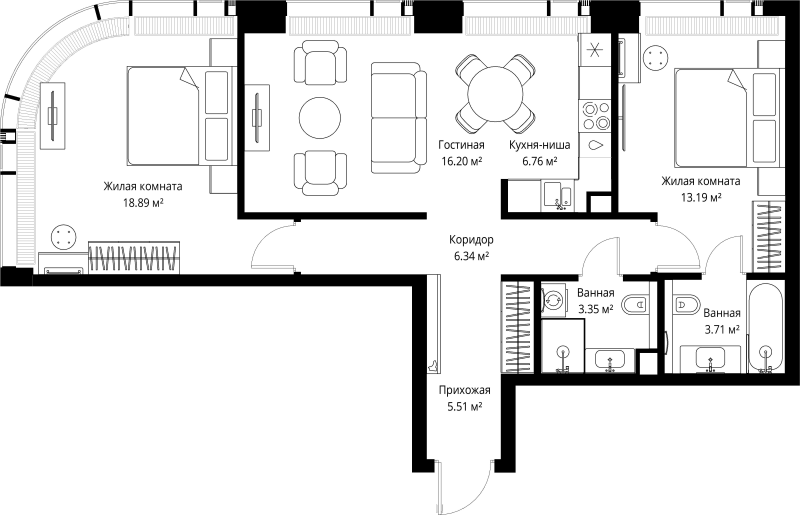 3 ккв (Евро) 74 м²