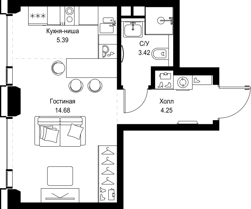 Студия 27,7 м²