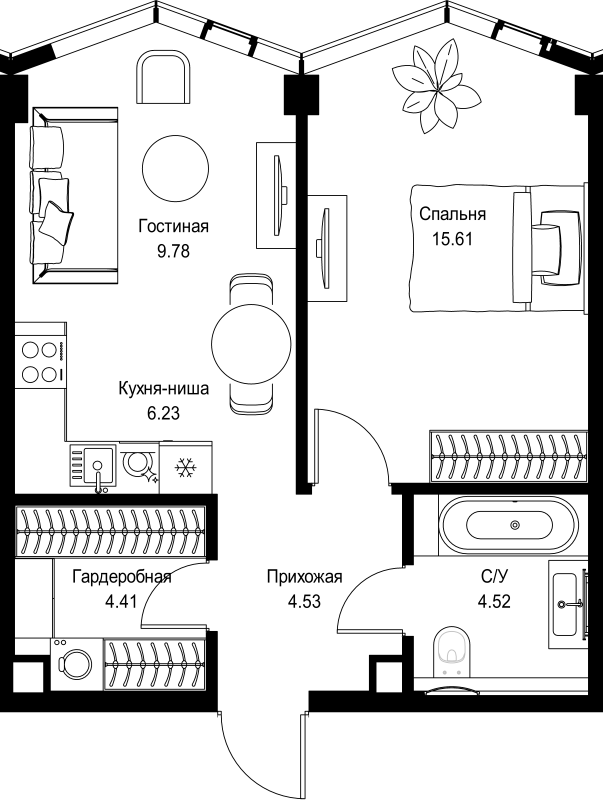 2 ккв (Евро) 45,1 м²