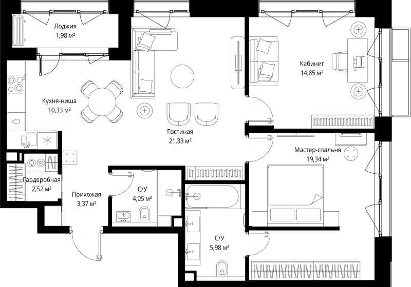 3 ккв (Евро) 83,8 м²