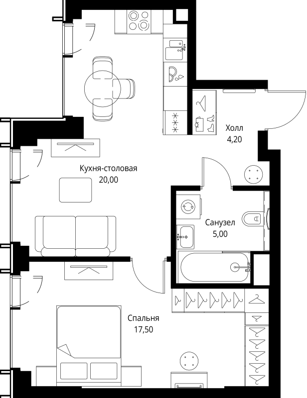 2 ккв (Евро) 46,7 м²