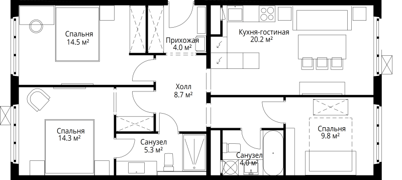 4 ккв (Евро) 80,8 м²