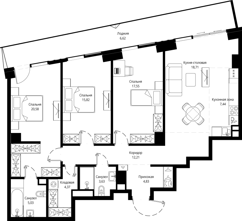 4 ккв (Евро) 118,3 м²