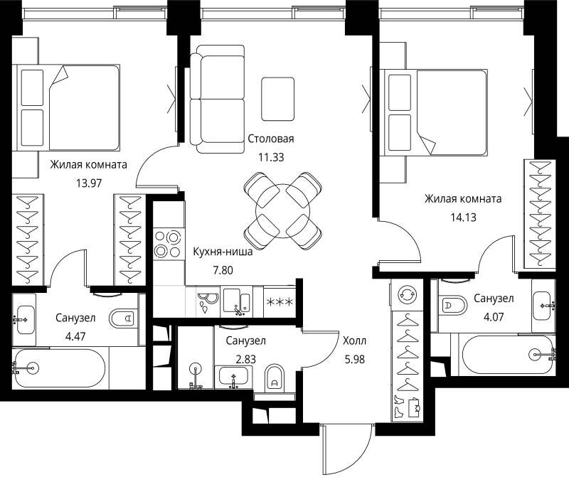 3 ккв (Евро) 64,6 м²