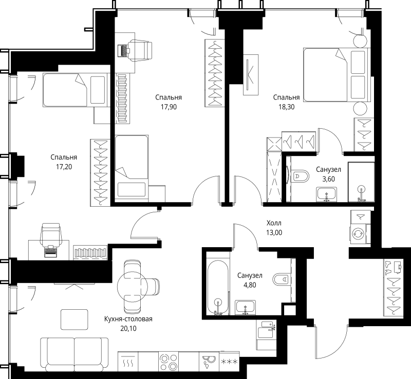4 ккв (Евро) 94,9 м²