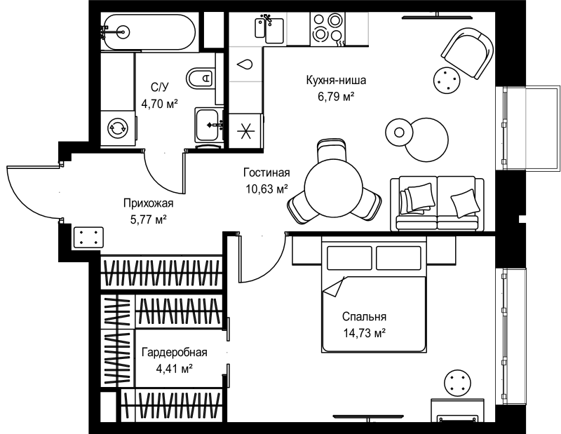 2 ккв (Евро) 47 м²