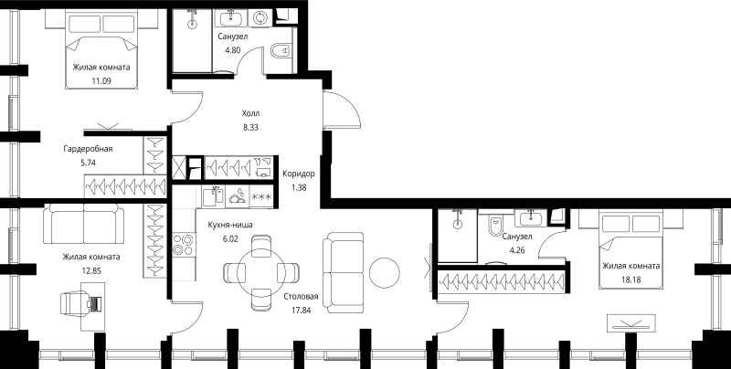 4 ккв (Евро) 90,5 м²