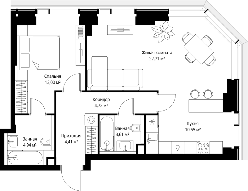 2 ккв (Евро) 63,9 м²