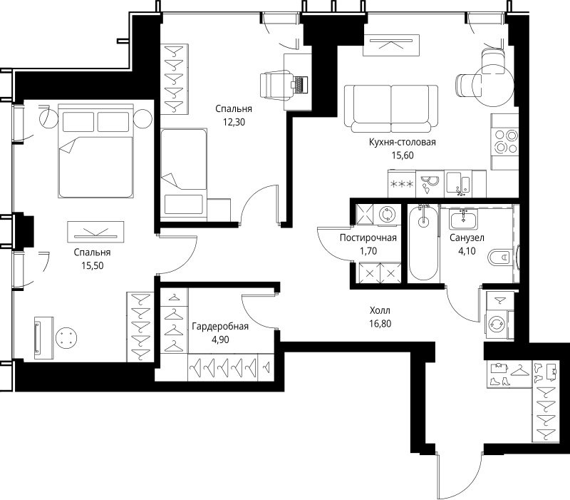 3 ккв (Евро) 70,9 м²