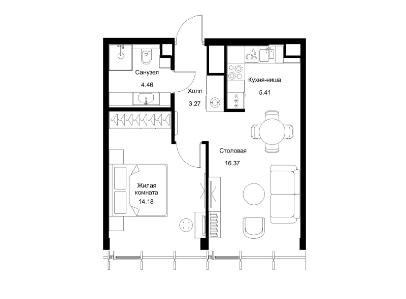 2 ккв (Евро) 44,1 м²