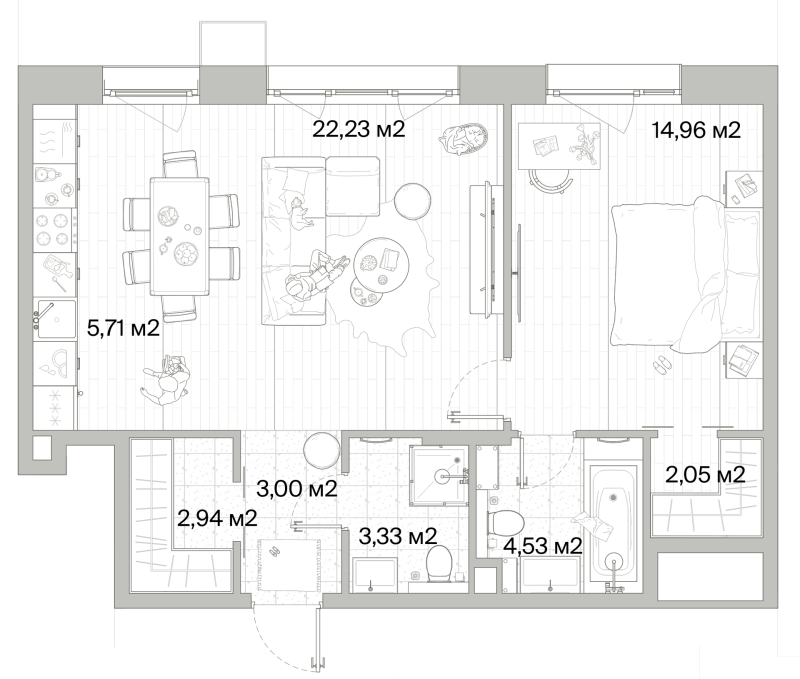 2 ккв (Евро) 58,8 м²