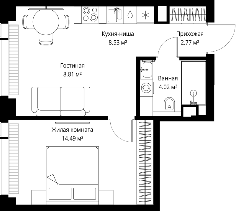 2 ккв (Евро) 38,6 м²
