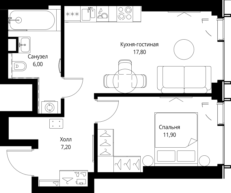 2 ккв (Евро) 44 м²