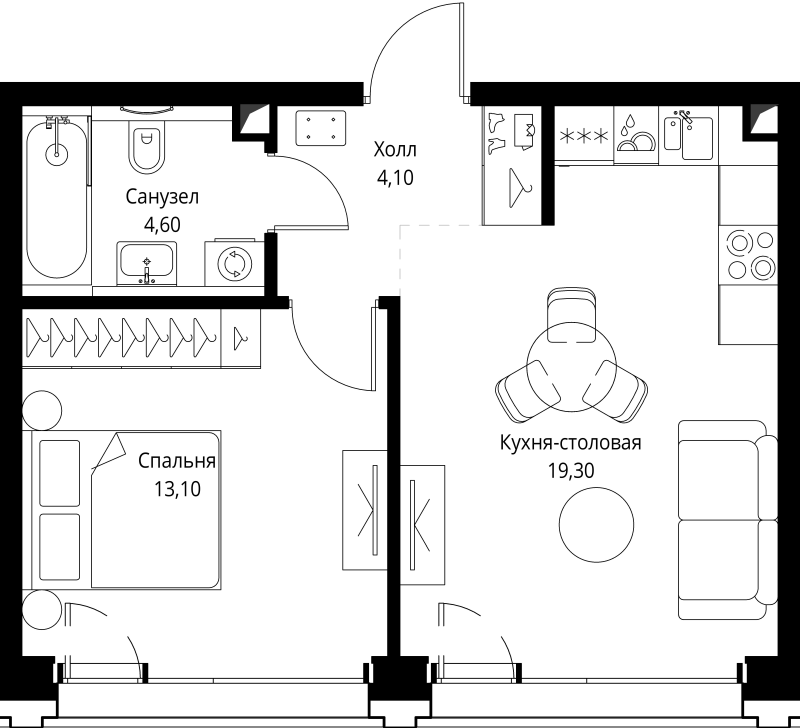 2 ккв (Евро) 41,2 м²