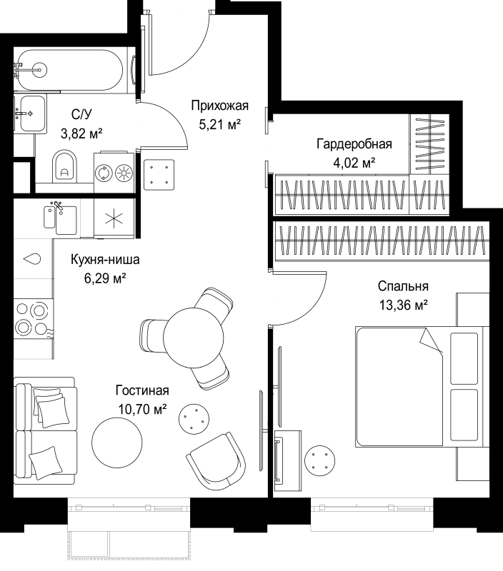 2 ккв (Евро) 43,4 м²
